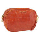 Miu Miu Shoulder Bag Leather Croco Embossed Orange Gold Auth ka6376-1