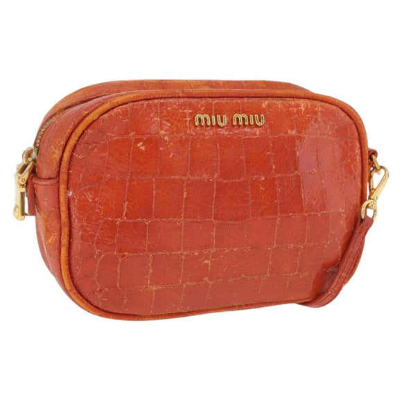 Miu Miu Shoulder Bag Leather Croco Embossed Orange Gold Auth ka6376