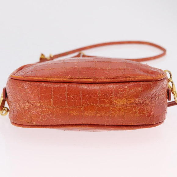 Miu Miu Shoulder Bag Leather Croco Embossed Orange Gold Auth ka6376