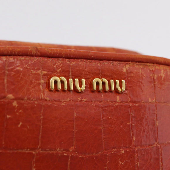 Miu Miu Shoulder Bag Leather Croco Embossed Orange Gold Auth ka6376