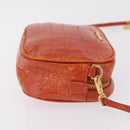 Miu Miu Shoulder Bag Leather Croco Embossed Orange Gold Auth ka6376-4
