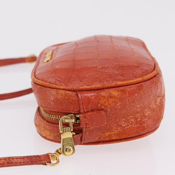 Miu Miu Shoulder Bag Leather Croco Embossed Orange Gold Auth ka6376