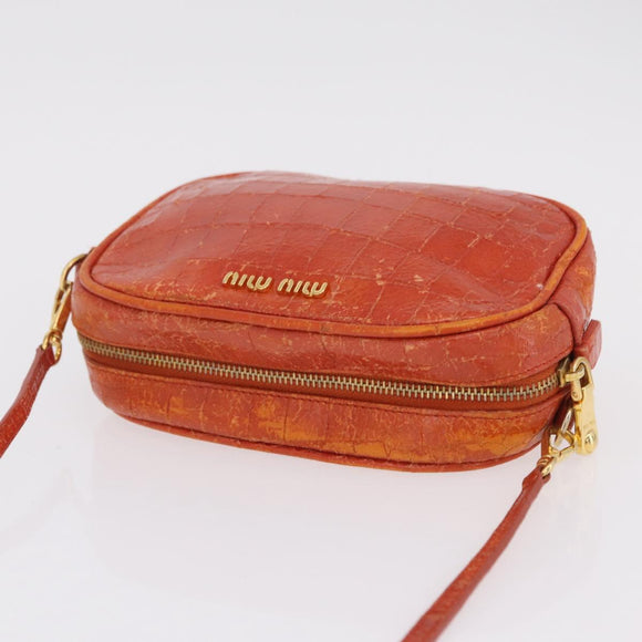 Miu Miu Shoulder Bag Leather Croco Embossed Orange Gold Auth ka6376