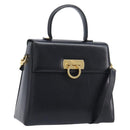 Salvatore Ferragamo Gancini Hand Bag Leather 2way Black Gold Auth ka6377-1