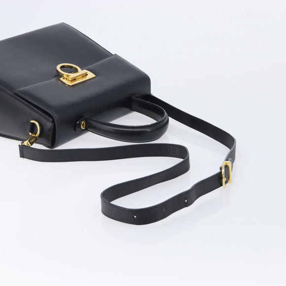 Salvatore Ferragamo Gancini Hand Bag Leather 2way Black Gold Auth ka6377