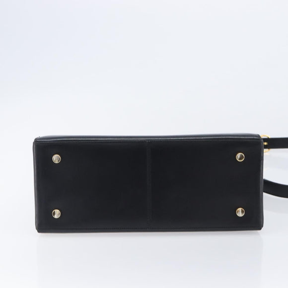 Salvatore Ferragamo Gancini Hand Bag Leather 2way Black Gold Auth ka6377