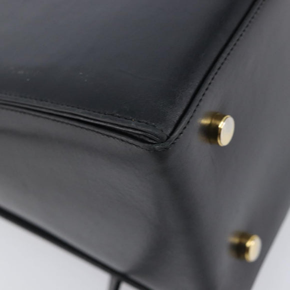 Salvatore Ferragamo Gancini Hand Bag Leather 2way Black Gold Auth ka6377