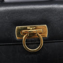 Salvatore Ferragamo Gancini Hand Bag Leather 2way Black Gold Auth ka6377-22