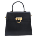 Salvatore Ferragamo Gancini Hand Bag Leather 2way Black Gold Auth ka6377-13