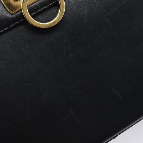 Salvatore Ferragamo Gancini Hand Bag Leather 2way Black Gold Auth ka6377