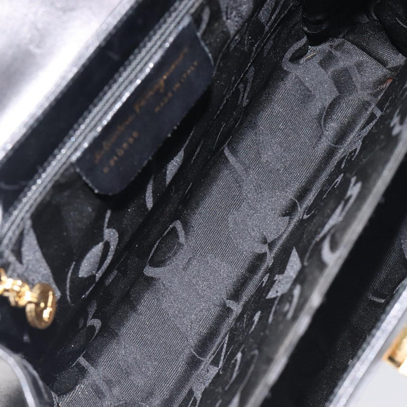 Salvatore Ferragamo Gancini Hand Bag Leather 2way Black Gold Auth ka6377