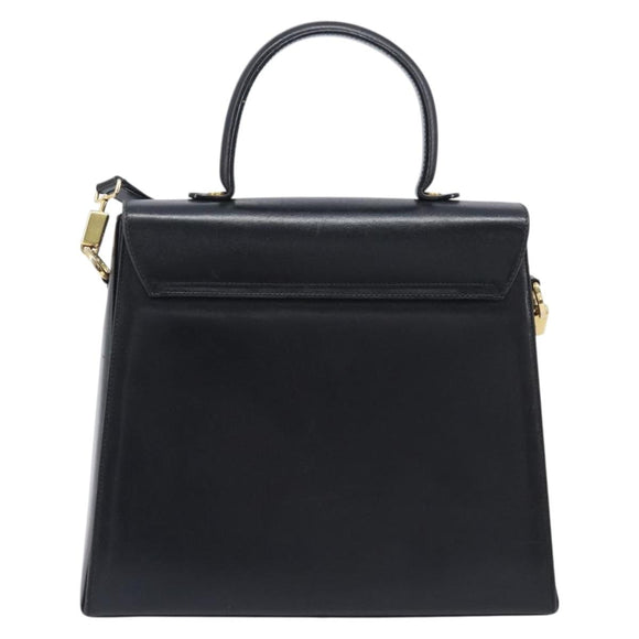 Salvatore Ferragamo Gancini Hand Bag Leather 2way Black Gold Auth ka6377