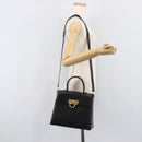 Salvatore Ferragamo Gancini Hand Bag Leather 2way Black Gold Auth ka6377-31