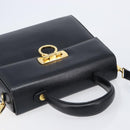 Salvatore Ferragamo Gancini Hand Bag Leather 2way Black Gold Auth ka6377-6