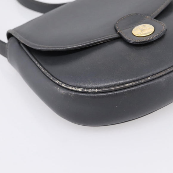 CELINE Shoulder Bag Leather Gray Gold Auth ka6378