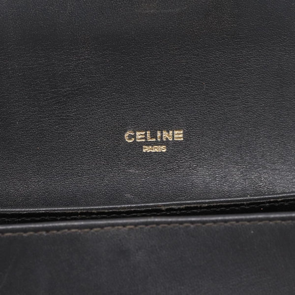 CELINE Shoulder Bag Leather Gray Gold Auth ka6378