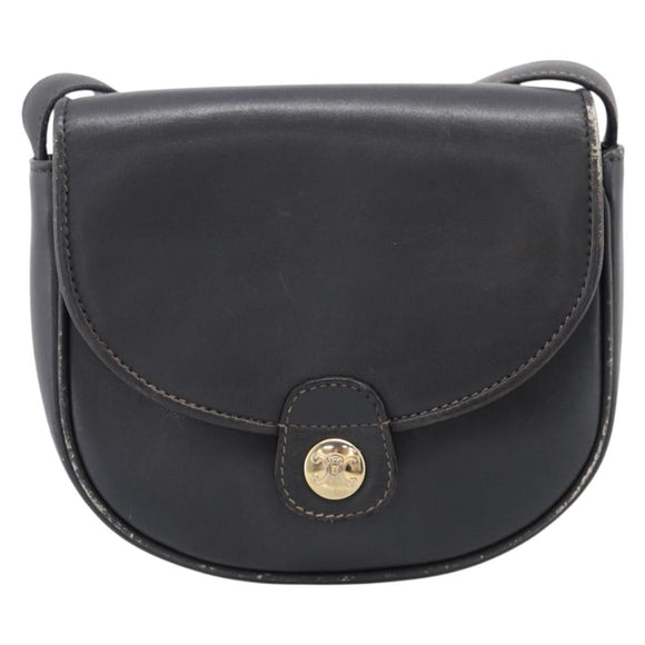 CELINE Shoulder Bag Leather Gray Gold Auth ka6378