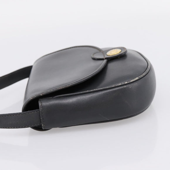 CELINE Shoulder Bag Leather Gray Gold Auth ka6378