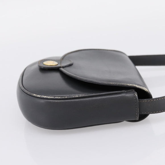 CELINE Shoulder Bag Leather Gray Gold Auth ka6378