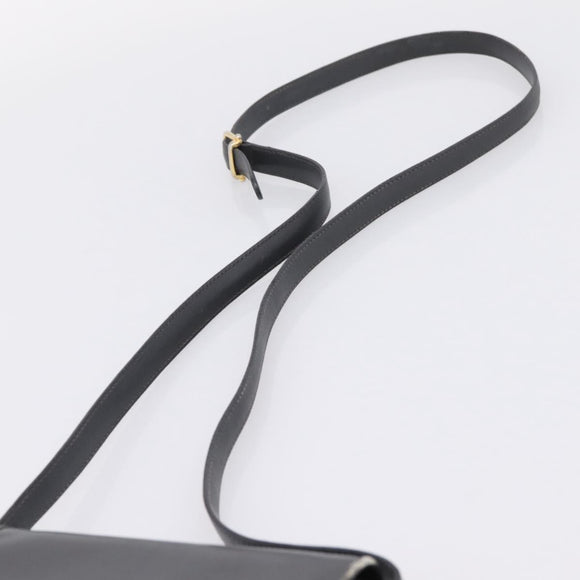 CELINE Shoulder Bag Leather Gray Gold Auth ka6378