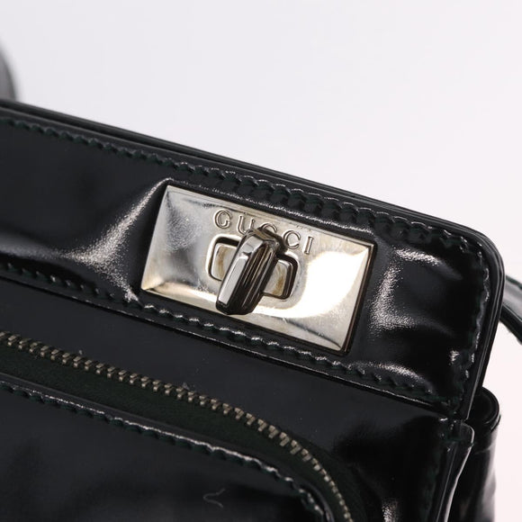 GUCCI Shoulder Bag Patent Leather Black Silver 001 2113 1677 Auth ka6380