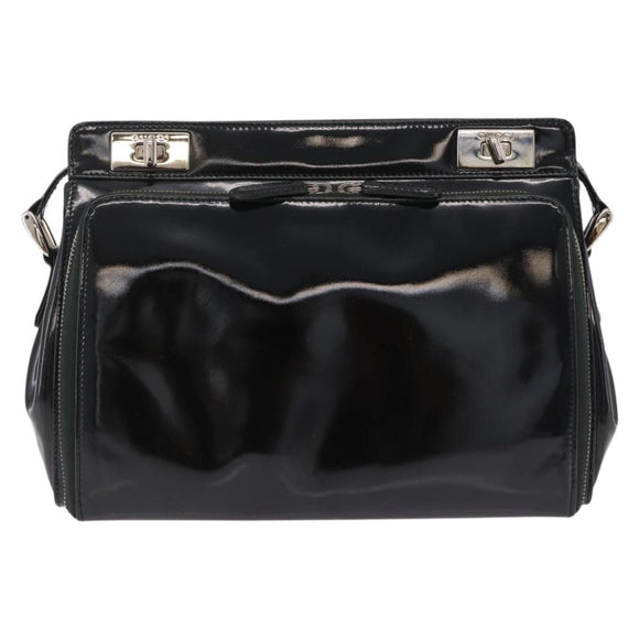 GUCCI Shoulder Bag Patent Leather Black Silver 001 2113 1677 Auth ka6380