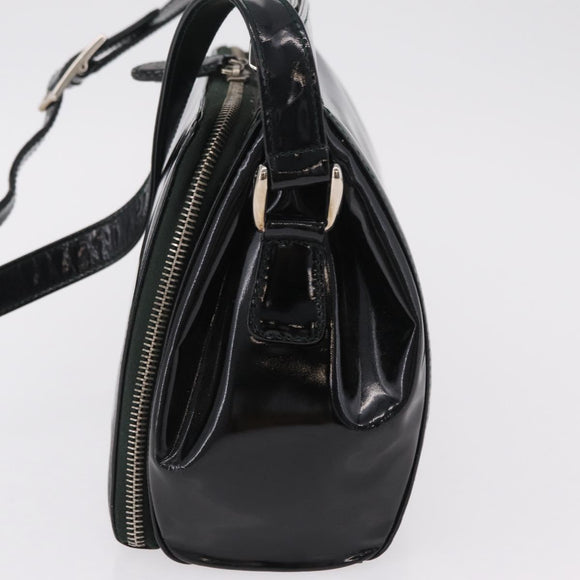 GUCCI Shoulder Bag Patent Leather Black Silver 001 2113 1677 Auth ka6380