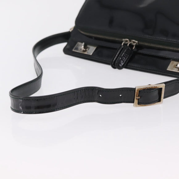 GUCCI Shoulder Bag Patent Leather Black Silver 001 2113 1677 Auth ka6380