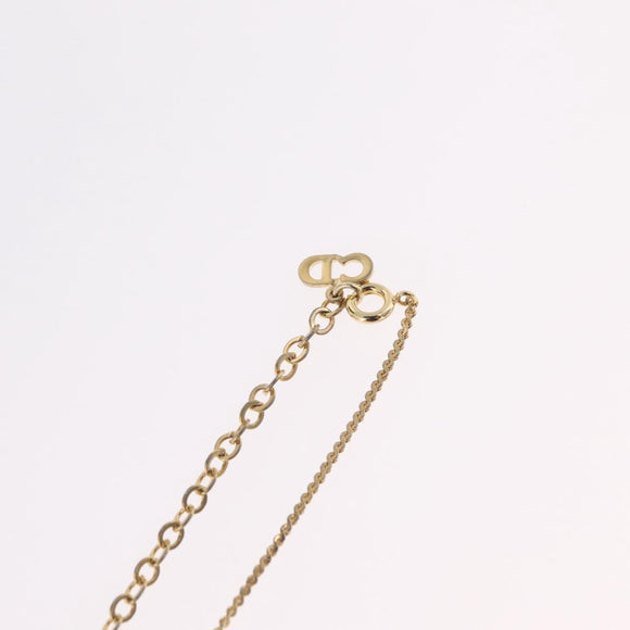 Christian Dior Rhinestone Necklace Metal Gold Tone Auth ka6383