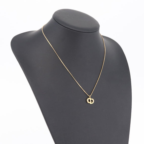 Christian Dior Rhinestone Necklace Metal Gold Tone Auth ka6383
