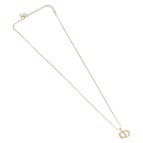 Christian Dior Rhinestone Necklace Metal Gold Tone Auth ka6383