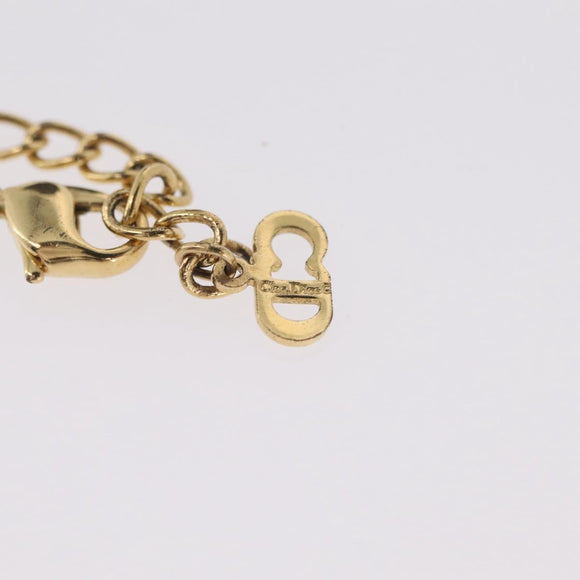 Christian Dior Rhinestone Necklace Metal Gold Tone Auth ka6386