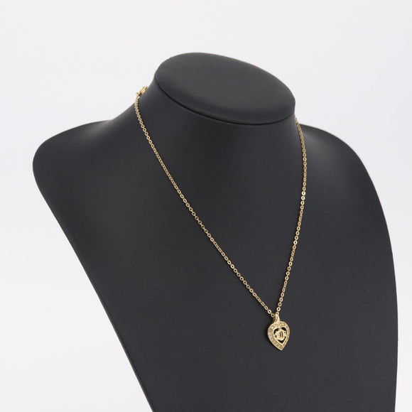Christian Dior Rhinestone Necklace Metal Gold Tone Auth ka6386