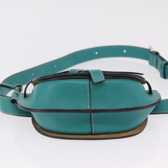 LOEWE Mini Gate Bag Shoulder Bag Leather Green Silver Auth ka6387M