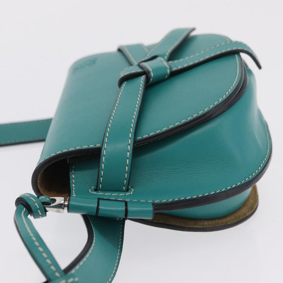 LOEWE Mini Gate Bag Shoulder Bag Leather Green Silver Auth ka6387M