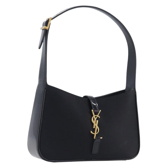 Saint Laurent LE 5A 7 Mini Hand Bag Smooth Calf Skin Black Gold Auth ka6389M