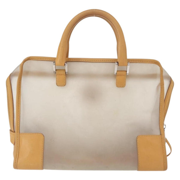 LOEWE Anagram Amazonas Hand Bag Vinyl Leather Clear Silver Auth ka639