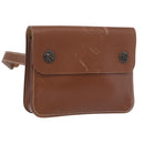 HERMES Pochette Green Leather Brown Auth ka6393-1