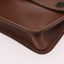 HERMES Pochette Green Leather Brown Auth ka6393-16