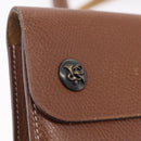HERMES Pochette Green Leather Brown Auth ka6393-19