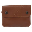 HERMES Pochette Green Leather Brown Auth ka6393-13