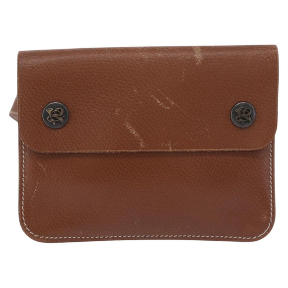 HERMES Pochette Green Leather Brown Auth ka6393
