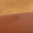 HERMES Pochette Green Leather Brown Auth ka6393-23