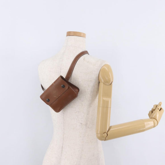 HERMES Pochette Green Leather Brown Auth ka6393