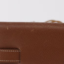 HERMES Pochette Green Leather Brown Auth ka6393-4