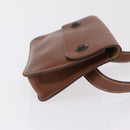 HERMES Pochette Green Leather Brown Auth ka6393-5