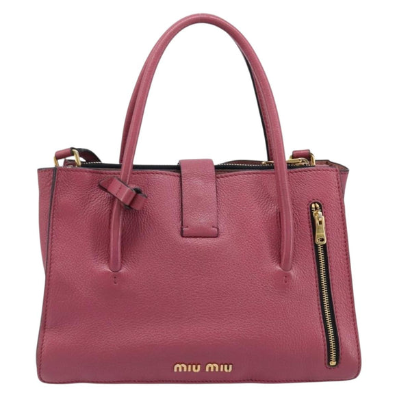 Miu Miu Madras Hand Bag Leather 2way Pink Gold Auth ka6401V