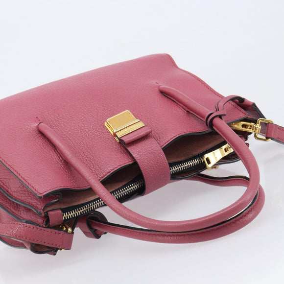 Miu Miu Madras Hand Bag Leather 2way Pink Gold Auth ka6401V