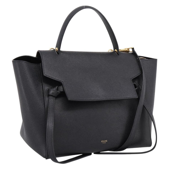 CELINE Belt Bag Hand Bag Leather 2way Black Gold Auth ka6406V