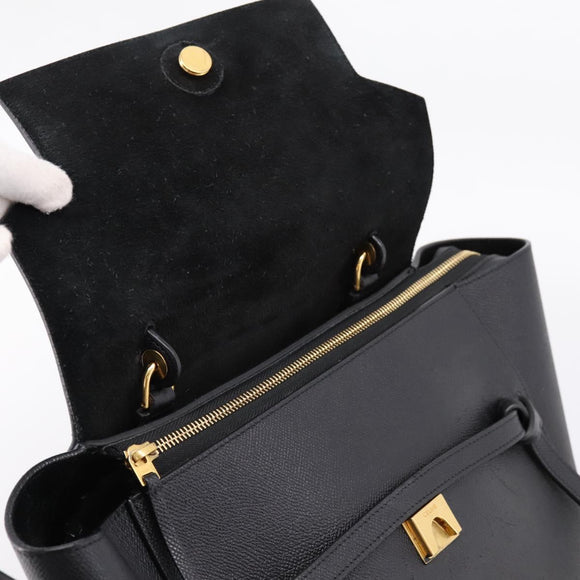 CELINE Belt Bag Hand Bag Leather 2way Black Gold Auth ka6406V